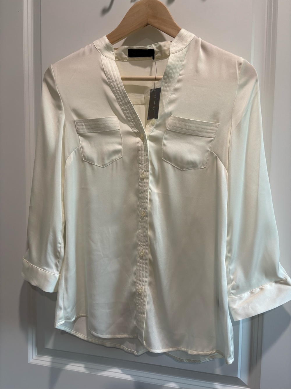 The Limited Cream Button-Front V-Neck Blouse